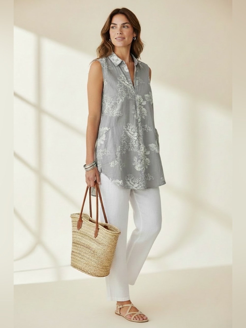 ForCynthia Gray Embroidered Cotton Tunic Cover-Up | Beach, Resort & Cruise Wear